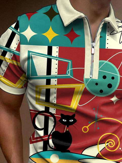 Men's Retro Cat Rocket Polo Shirt