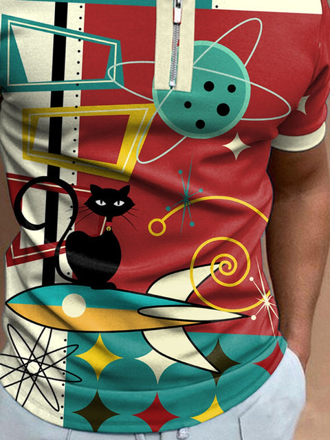 Men's Retro Cat Rocket Polo Shirt