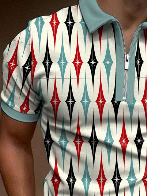 Men's Retro Geometric Pattern Polo Shirt