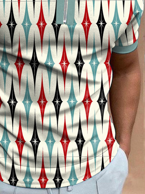 Men's Retro Geometric Pattern Polo Shirt