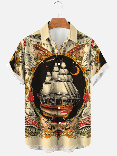 Men's Retro Sailor Hawaiian Short Sleeve Shirt