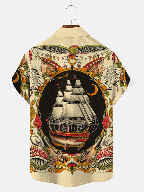 Men's Retro Sailor Hawaiian Short Sleeve Shirt