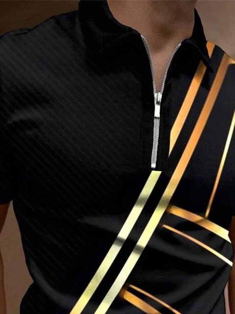 Men's Casual Gold Striped Short-Sleeved Polo Shirt