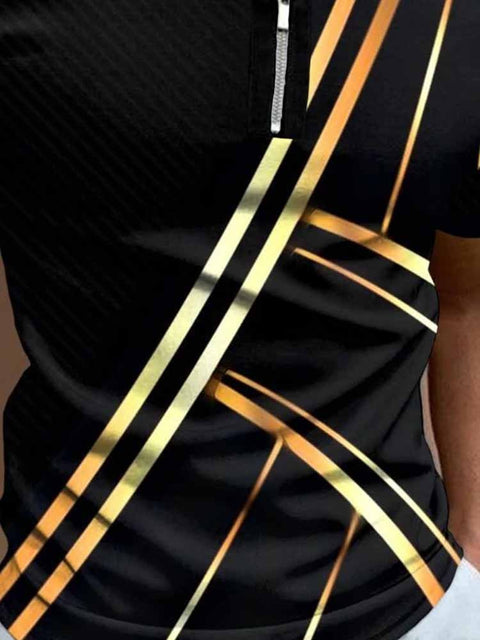 Men's Casual Gold Striped Short-Sleeved Polo Shirt