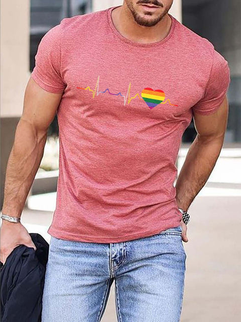 Men's LGBT Rainbow Heartbeat Print T-Shirt