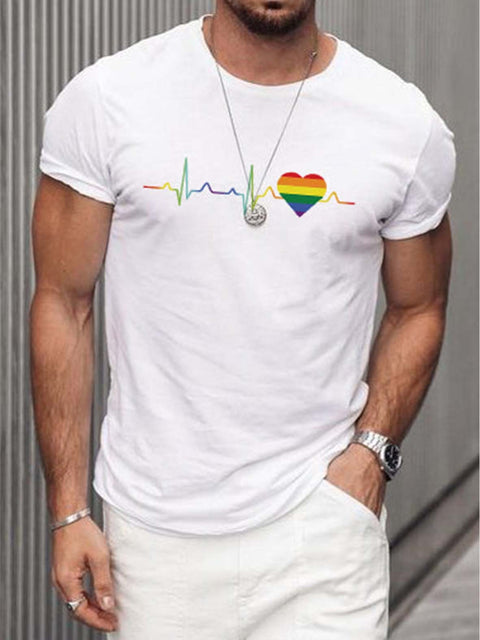 Men's LGBT Rainbow Heartbeat Print T-Shirt