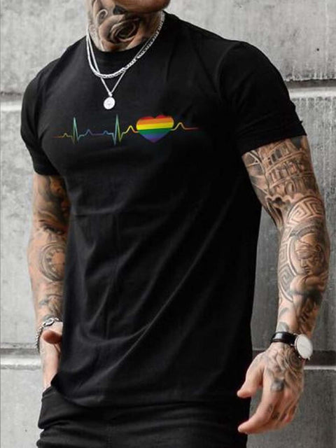 Men's LGBT Rainbow Heartbeat Print T-Shirt