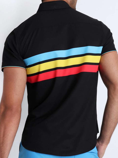Men's Rainbow Stripe Short Sleeve Shirt