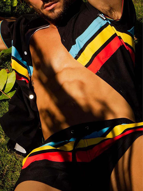 Men's Rainbow Stripe Short Sleeve Shirt