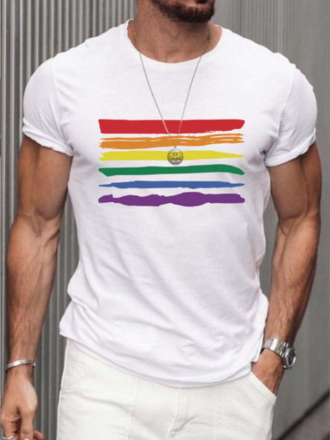 Men's Rainbow Flag Print Cotton T-Shirt