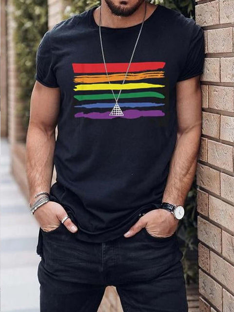 Men's Rainbow Flag Print Cotton T-Shirt
