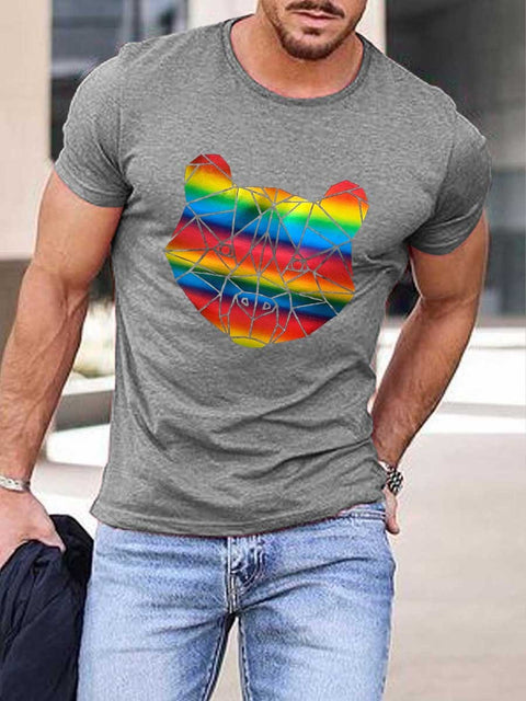 Men's Rainbow Bears Print Cotton T-Shirt