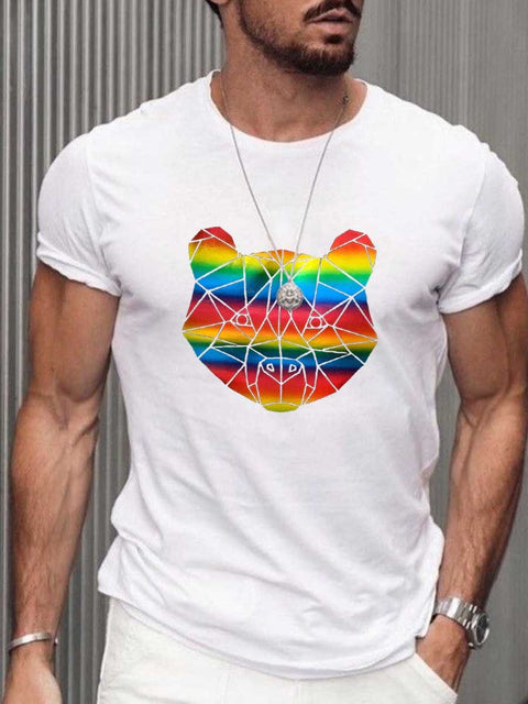 Men's Rainbow Bears Print Cotton T-Shirt