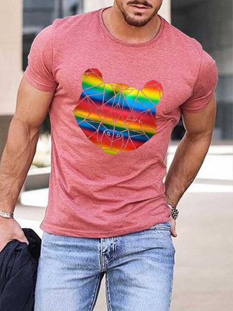 Men's Rainbow Bears Print Cotton T-Shirt