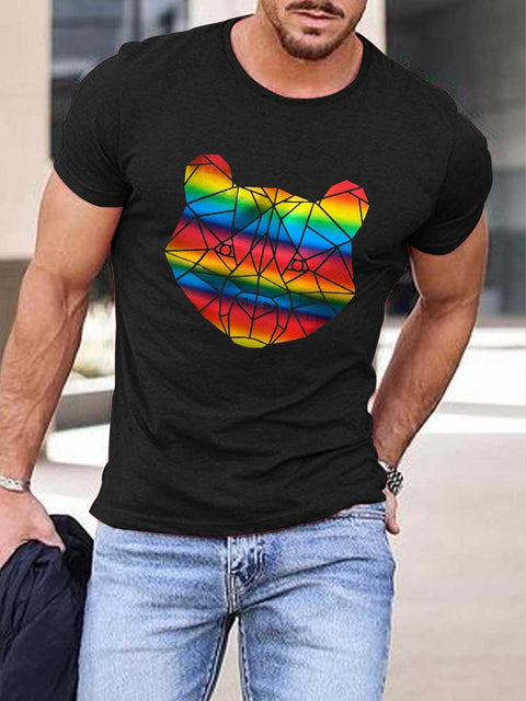 Men's Rainbow Bears Print Cotton T-Shirt