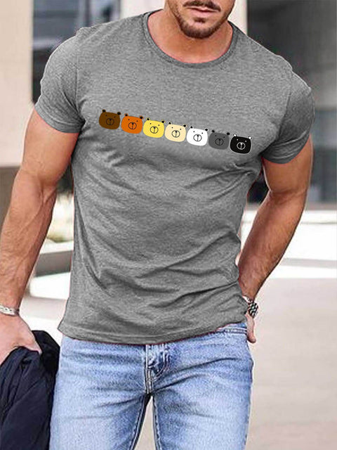 Men's Rainbow Bears Print Cotton T-Shirt