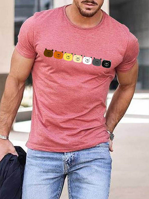 Men's Rainbow Bears Print Cotton T-Shirt