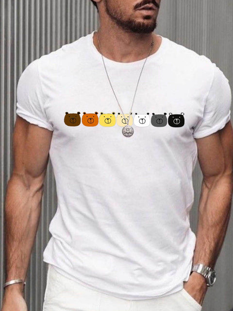 Men's Rainbow Bears Print Cotton T-Shirt
