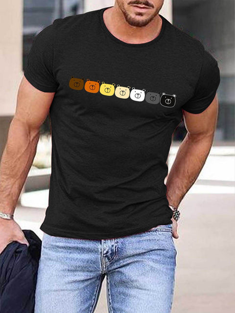 Men's Rainbow Bears Print Cotton T-Shirt