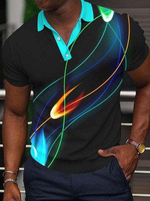 Men's Casual Printed Short-Sleeved Polo Shirt