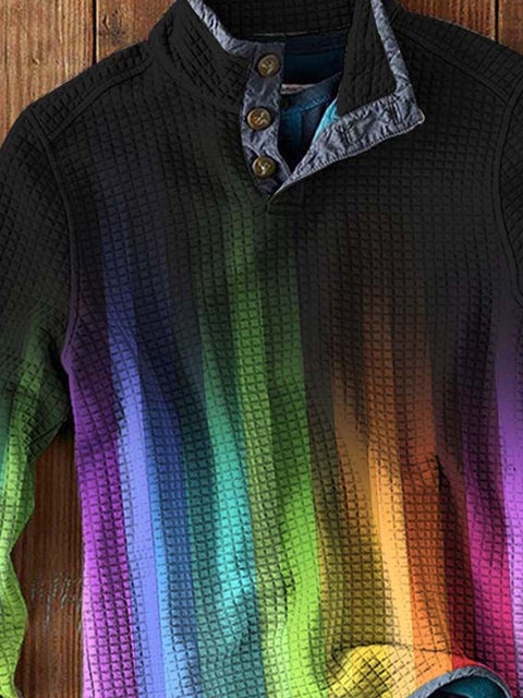 Men's Rainbow Gradient Print Waffle Art Print Casual Top