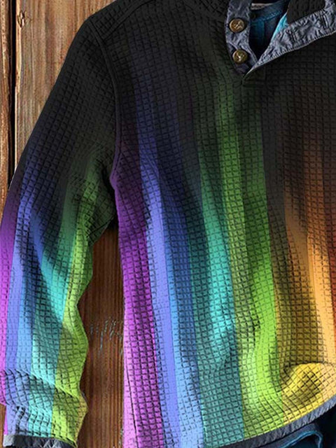 Men's Rainbow Gradient Print Waffle Art Print Casual Top