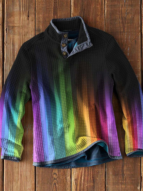 Men's Rainbow Gradient Print Waffle Art Print Casual Top