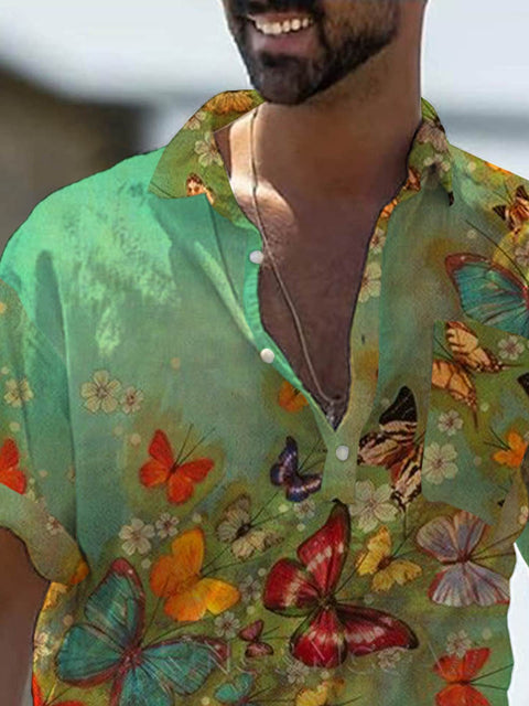 Men's Butterfly Print Casual Short Sleeve Shirt
