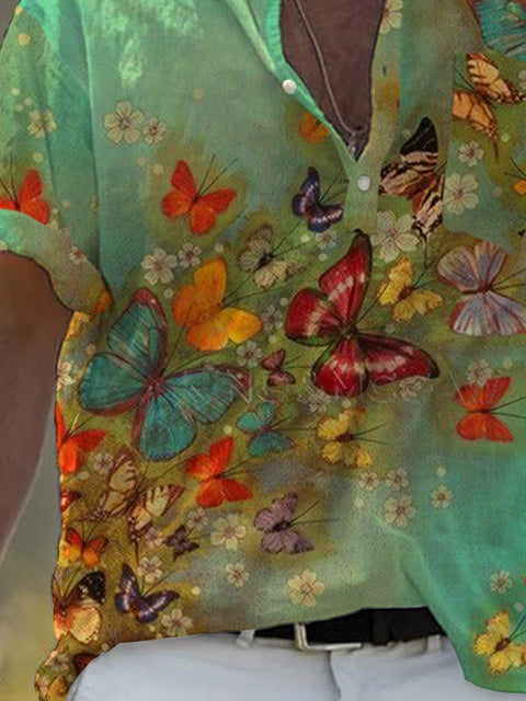 Men's Butterfly Print Casual Short Sleeve Shirt