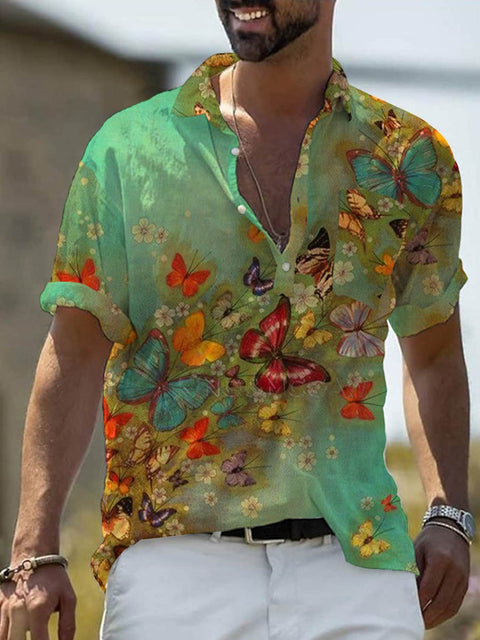 Men's Butterfly Print Casual Short Sleeve Shirt