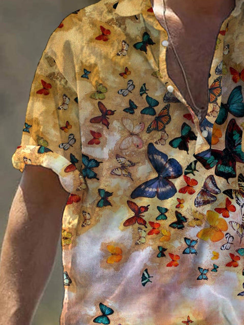 Men's Butterfly Print Casual Short Sleeve Shirt