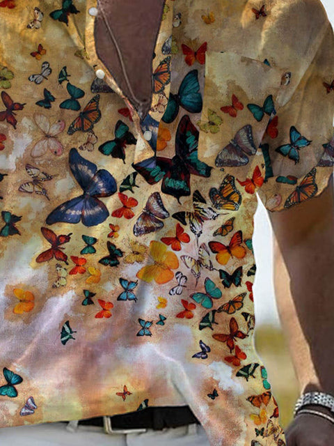 Men's Butterfly Print Casual Short Sleeve Shirt