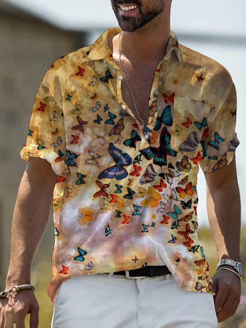 Men's Butterfly Print Casual Short Sleeve Shirt