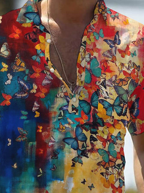 Men's Butterfly Print Casual Short Sleeve Shirt