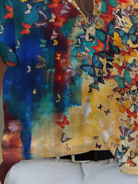 Men's Butterfly Print Casual Short Sleeve Shirt
