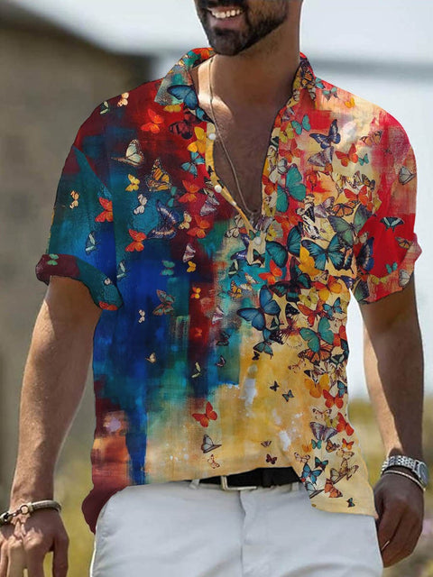 Men's Butterfly Print Casual Short Sleeve Shirt
