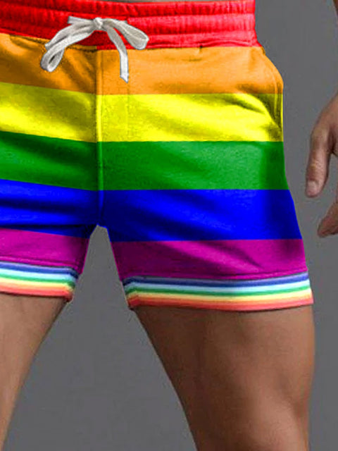 Men's Rainbow Striped Casual Shorts
