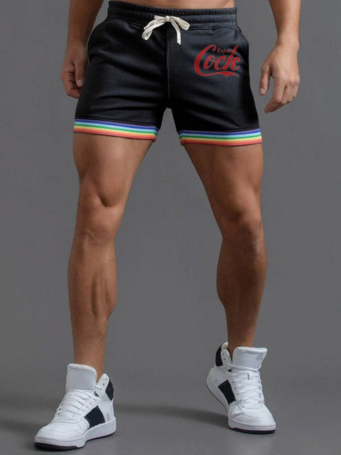 Men's Enjoy Cock Rainbow Striped Casual Shorts