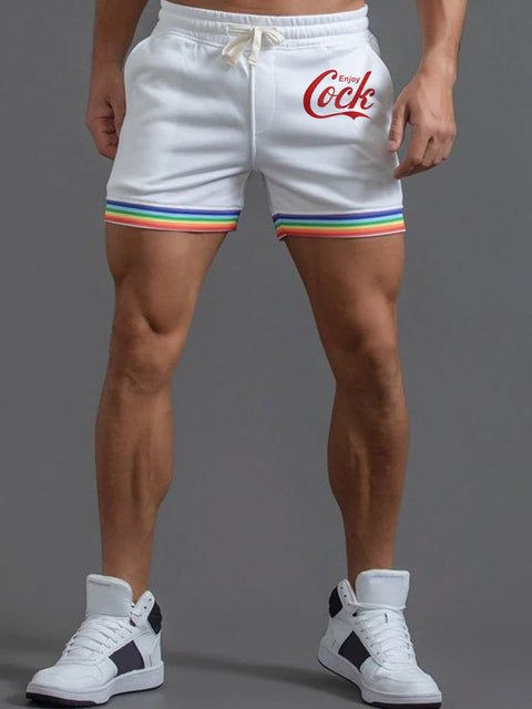 Men's Enjoy Cock Rainbow Striped Casual Shorts