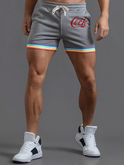 Men's Enjoy Cock Rainbow Striped Casual Shorts