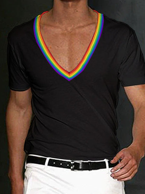 Men's Rainbow Stripe V-neck T-Shirt