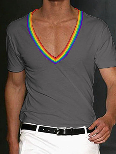 Men's Rainbow Stripe V-neck T-Shirt