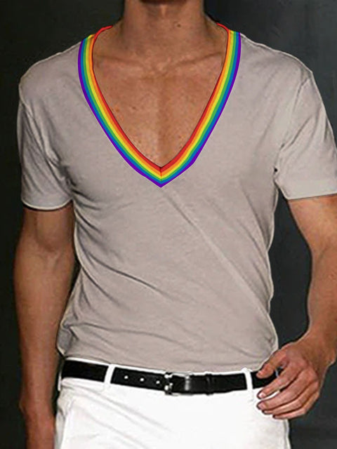 Men's Rainbow Stripe V-neck T-Shirt