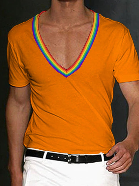 Men's Rainbow Stripe V-neck T-Shirt