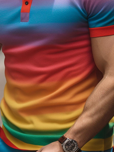 Men's Rainbow Art Print Polo Shirt