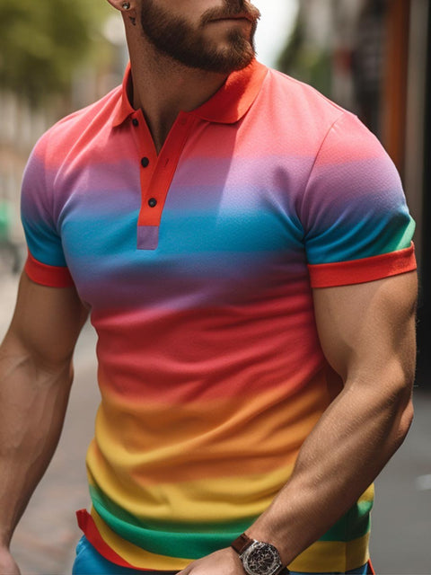 Men's Rainbow Art Print Polo Shirt