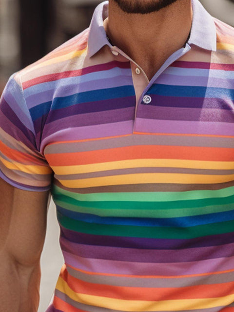 Men's Rainbow Stripe Art Print Polo Shirt