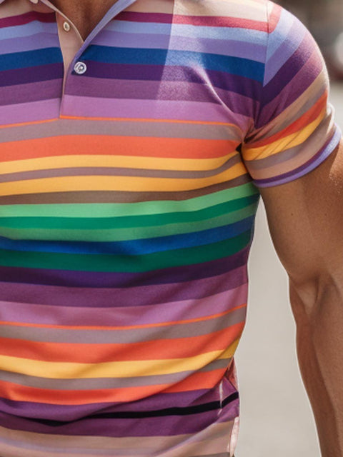 Men's Rainbow Stripe Art Print Polo Shirt