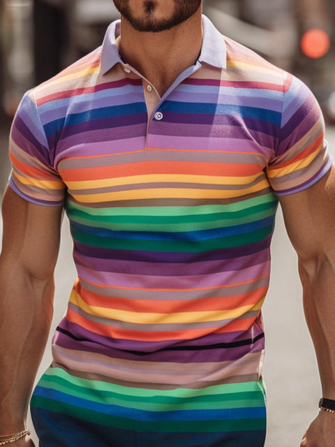 Men's Rainbow Stripe Art Print Polo Shirt