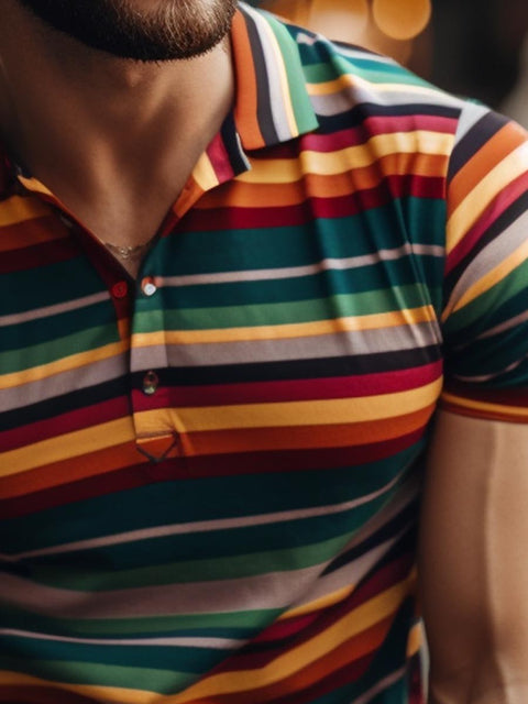 Men's Rainbow Stripe Art Print Polo Shirt